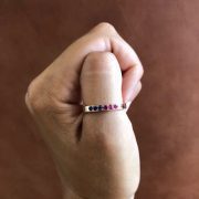 This original rose gold wedding ring, set with blue and pink sapphires, was made in Paris, according to the French jewellery tradition. It is a tailor-made jewelry creation.