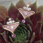 Custom-made earrings created to mount the customer's stones. rose gold, purple sapphires, diamonds. Made in Paris in the Place Vendôme district and signed by Annette Girardon.