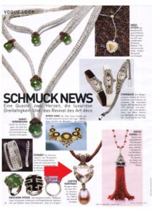 Vogue-january-2003 The German magazine Vogue published a necklace by the parisian jeweler and jewelry designer Annette Girardon, based in Paris, in a subject dedicated to jewelry inspired by the Art Deco style.