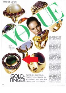 Vogue-2004-girardon The German magazine Vogue published a ring by the designer jeweler, Annette Girardon, based in Paris, near Place Vendôme, in a subject dedicated to cocktail rings.