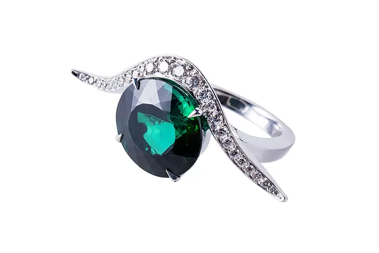Tourmaline ring fine jewelry Tourmaline fine jewelry ring in white gold with diamonds, made in Paris.