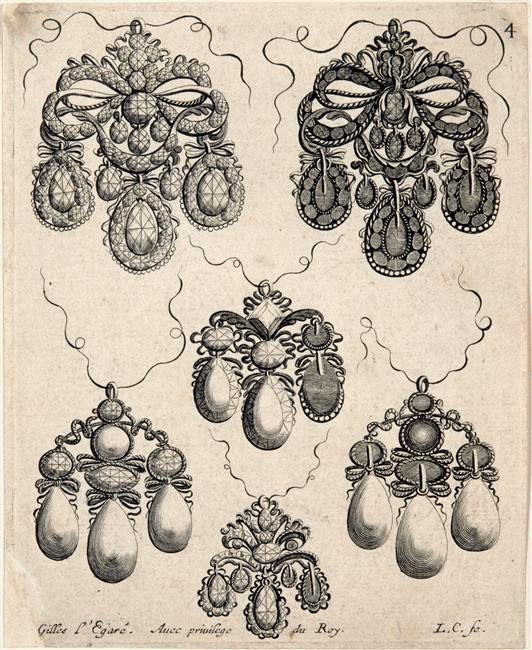 Dessins de bijoux du 17ème siècle par Gilles L'Egaré.